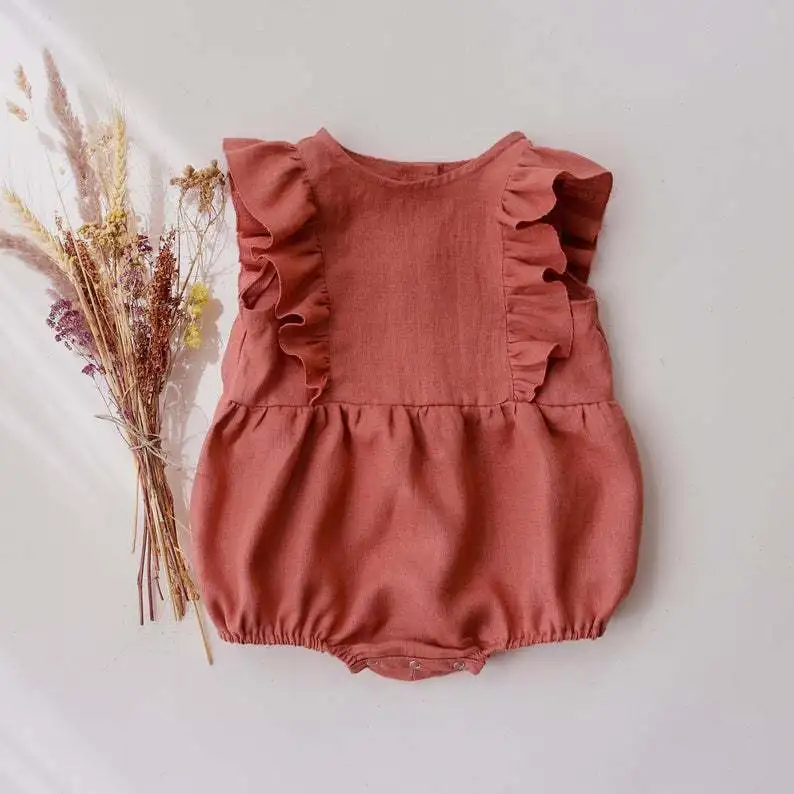 

Summer Newborn Infant Baby Girls Romper Cotton Linen Ruffles Sleeveless Infant Playsuit Jumpsuit Overalls Onepiece Baby Clothing