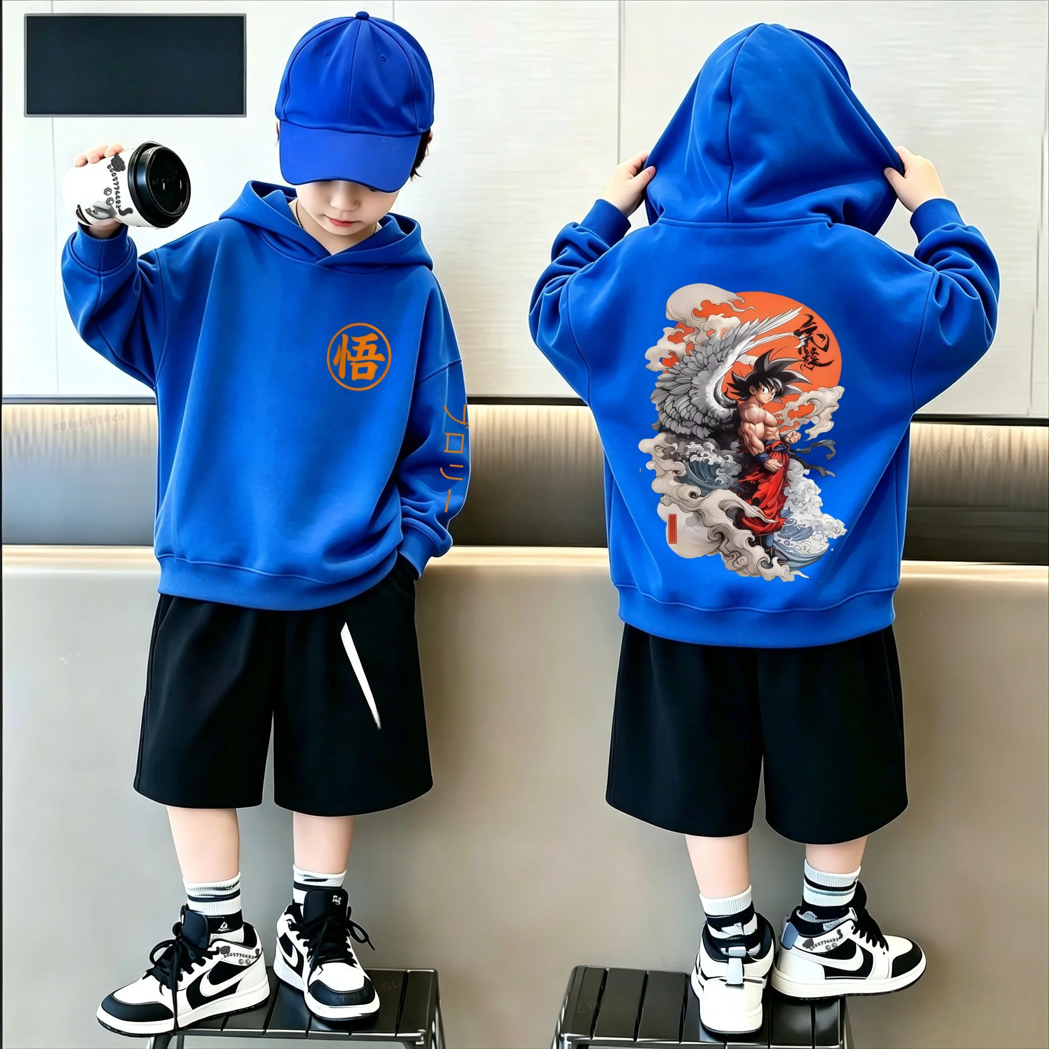 Neuestes cooles Super Dragon Ball Z-Muster bedrucktes Kinder-Sportshirt mit Kapuze - große Größe für Jungen, modisches Kapuzenshirt – Detail 6