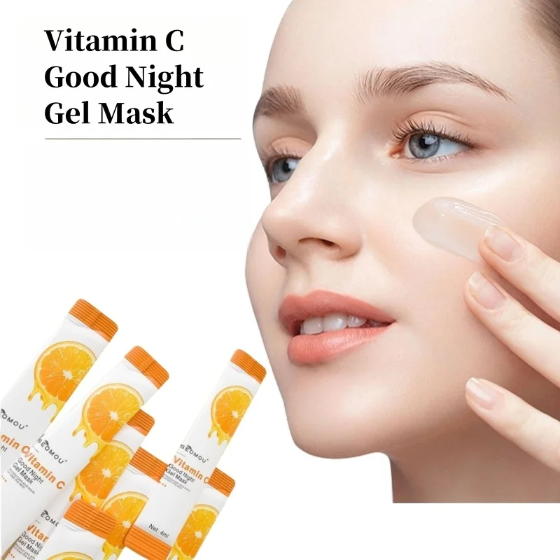 Mascarilla de gelatina de noche con vitamina C, 4Mi*20 unidades/caja, se puede usar como mascarilla para dormir, no necesita enjuague, se puede usar para el cuidado facial nocturno, contiene esencia de naranja fresca, extracto de jalea real y otros ingredientes que pueden hidratar y humectar la piel de forma profunda y eficaz, reafirmar y aclarar la tez. Envase Portátil, Fácil de Usar e Higiénico, Apto para Uso Doméstico y Viajes. Adecuado para el Cuidado Facial Diario de la Mujer