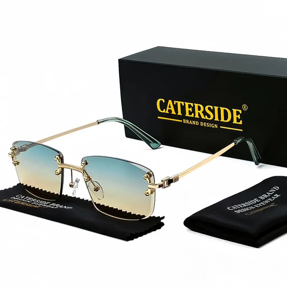 CATERSIDE Rahmenlose Sonnenbrille für Herren und Damen, luxuriöse Outdoor-Party-Sonnenbrille, Metallrahmen, Spiegel-Verlaufsgläser, UV400 – Detail 28
