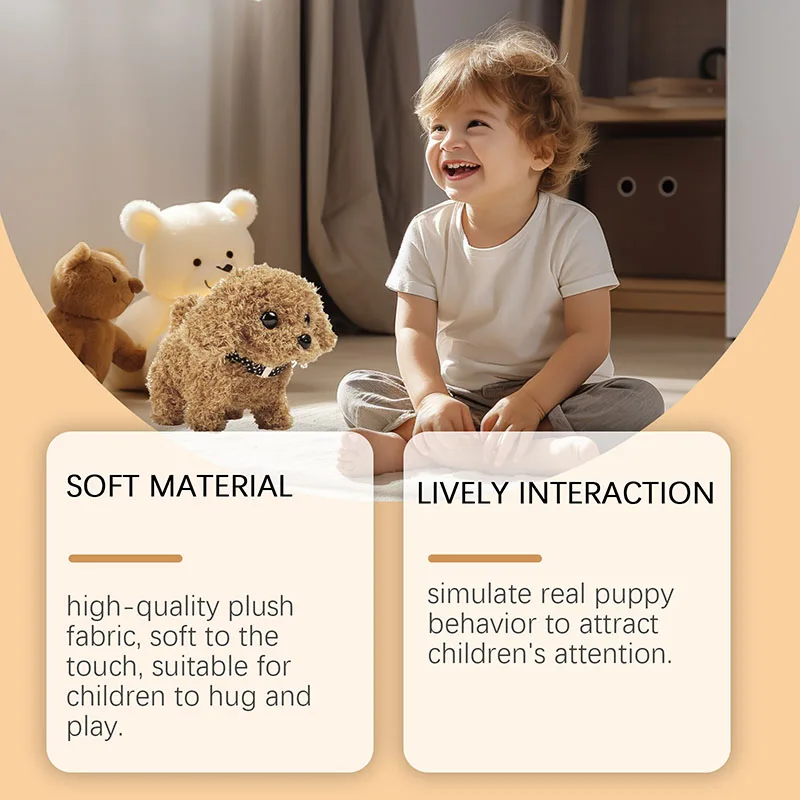 Perro de peluche eléctrico de juguete, cachorro interactivo realista, perro animado relleno para niños