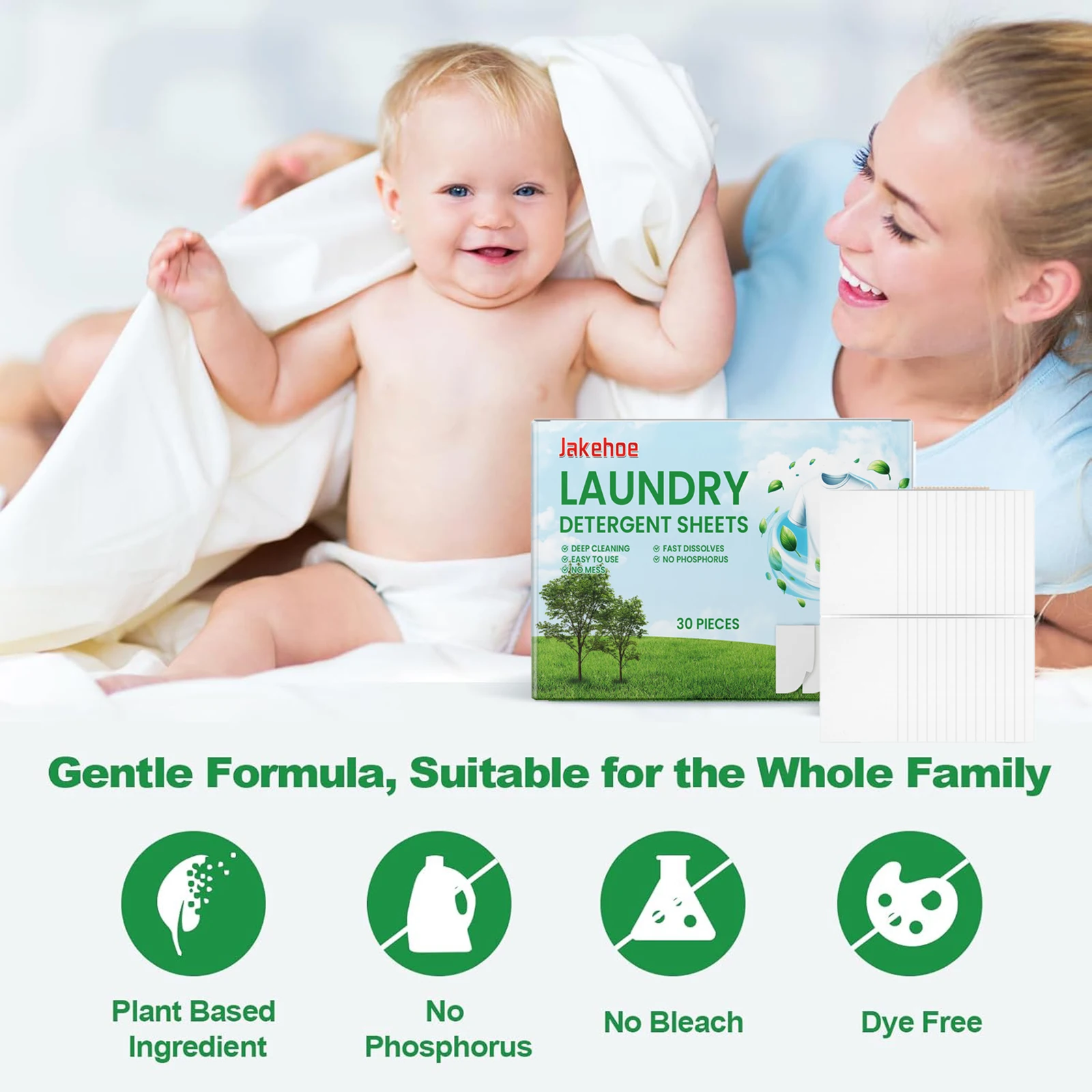 Laundry Detergent Sheets for Sensitive Skin Eco Friendly Compact Cleaning Pods Long Lasting Fresh Scent Wash for Home Travel Use