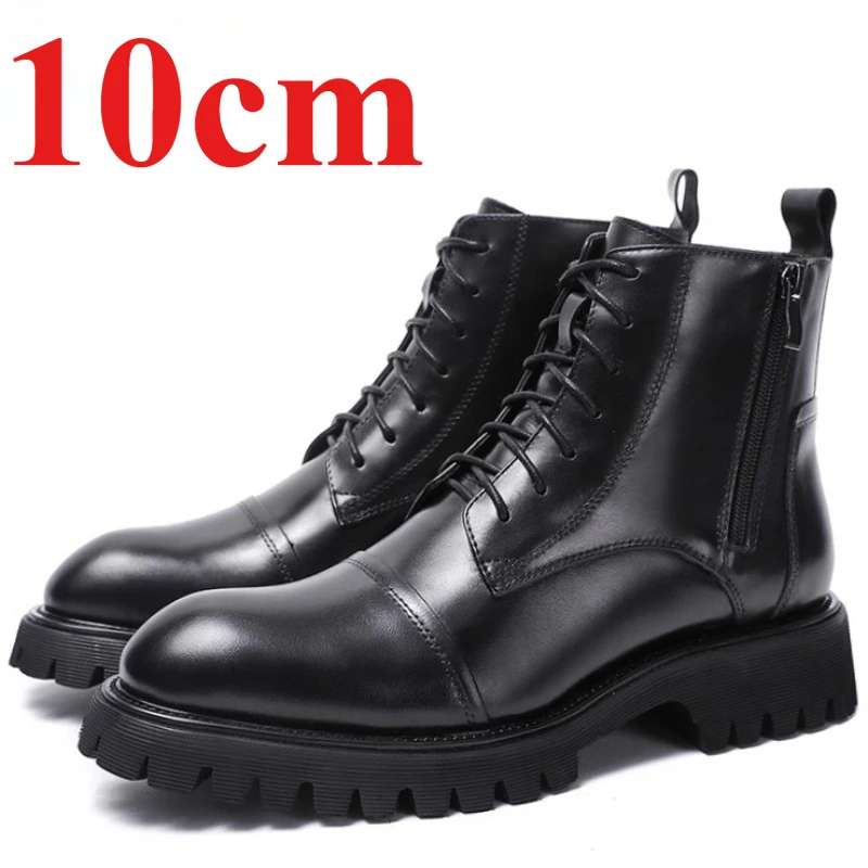 

British Casual High-top Shoes for Men's Height Increase 10cm Genuine Leather Comfortable Soft Soled Breathable Heightening Shoes