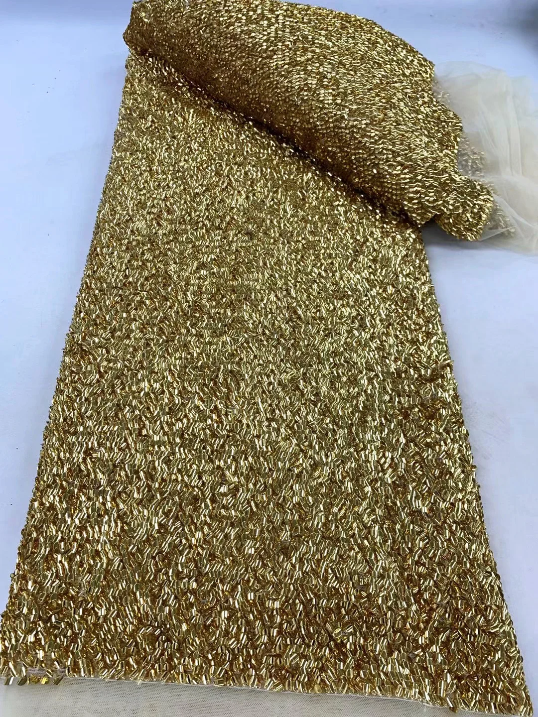 (5yards/pc) High quality fully embroidered African wedding party net lace amazing gold sequins tulle lace for dress FXZ303