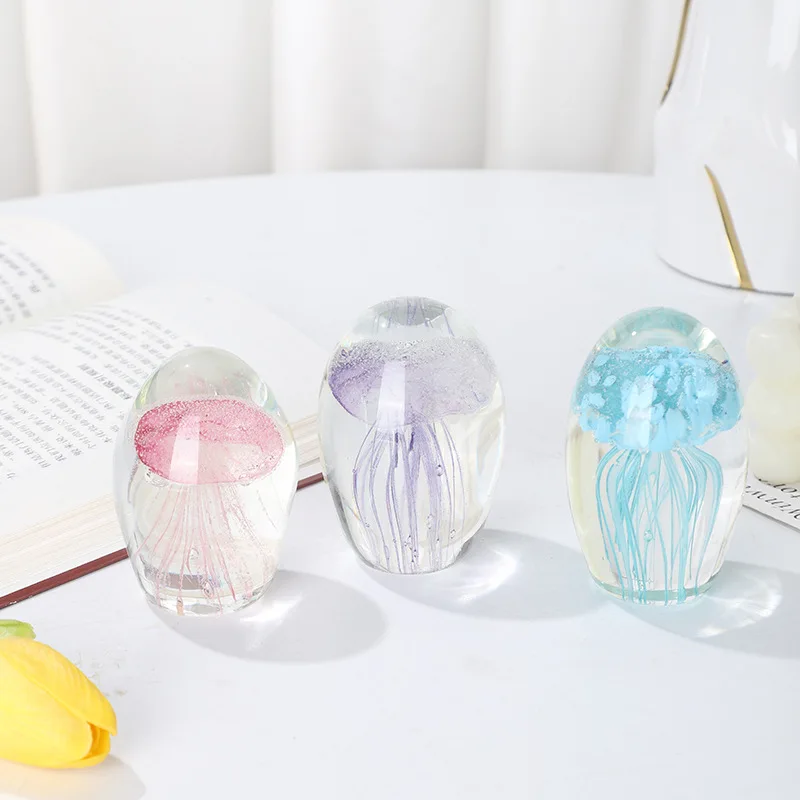 3D Jellyfish Figurines Miniatures Paperweight Glass Fengshui Aquarium Accessories Ornament Gifts Craft Crystal Home Decorat R0P9