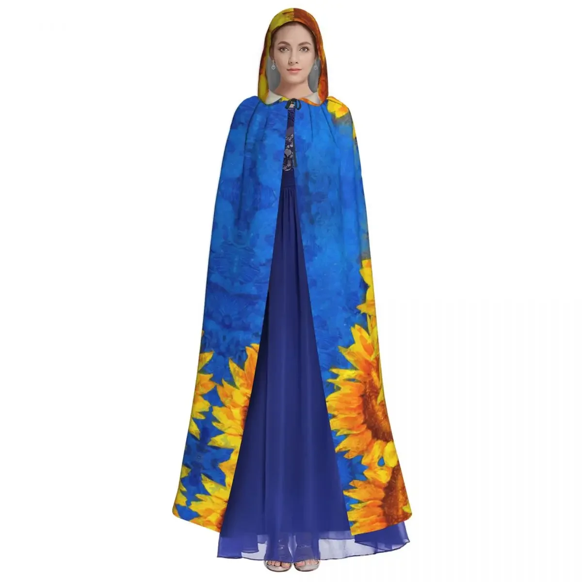 Long Cape  Sunflowers Van Gogh Style Hooded  Coat Autumn Hoodies