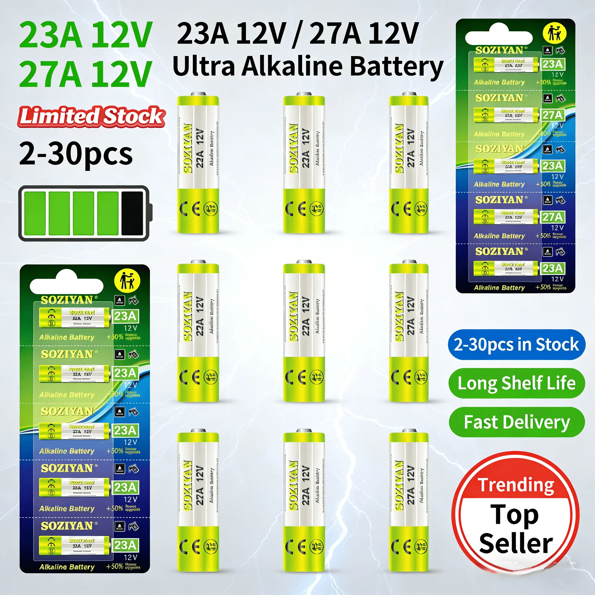 High-Power 12V 23A & 27A Alkaline Battery Pack, Long-Lasting for Remote Controls, Automotive Devices, Flashlights, Toys, Home El