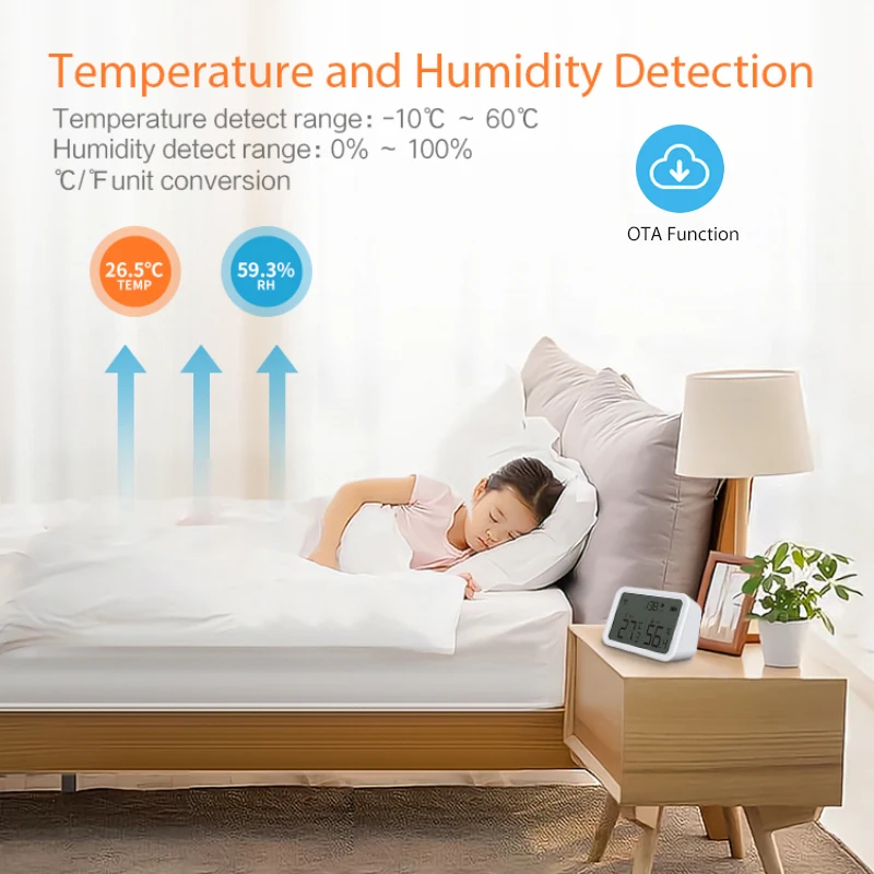 Tuya/HomeKit WIFI Zigbee Smart Temperature Humidity Sensor And Lux Light Detector Indoor Hygrometer Thermometer With LCD Screen