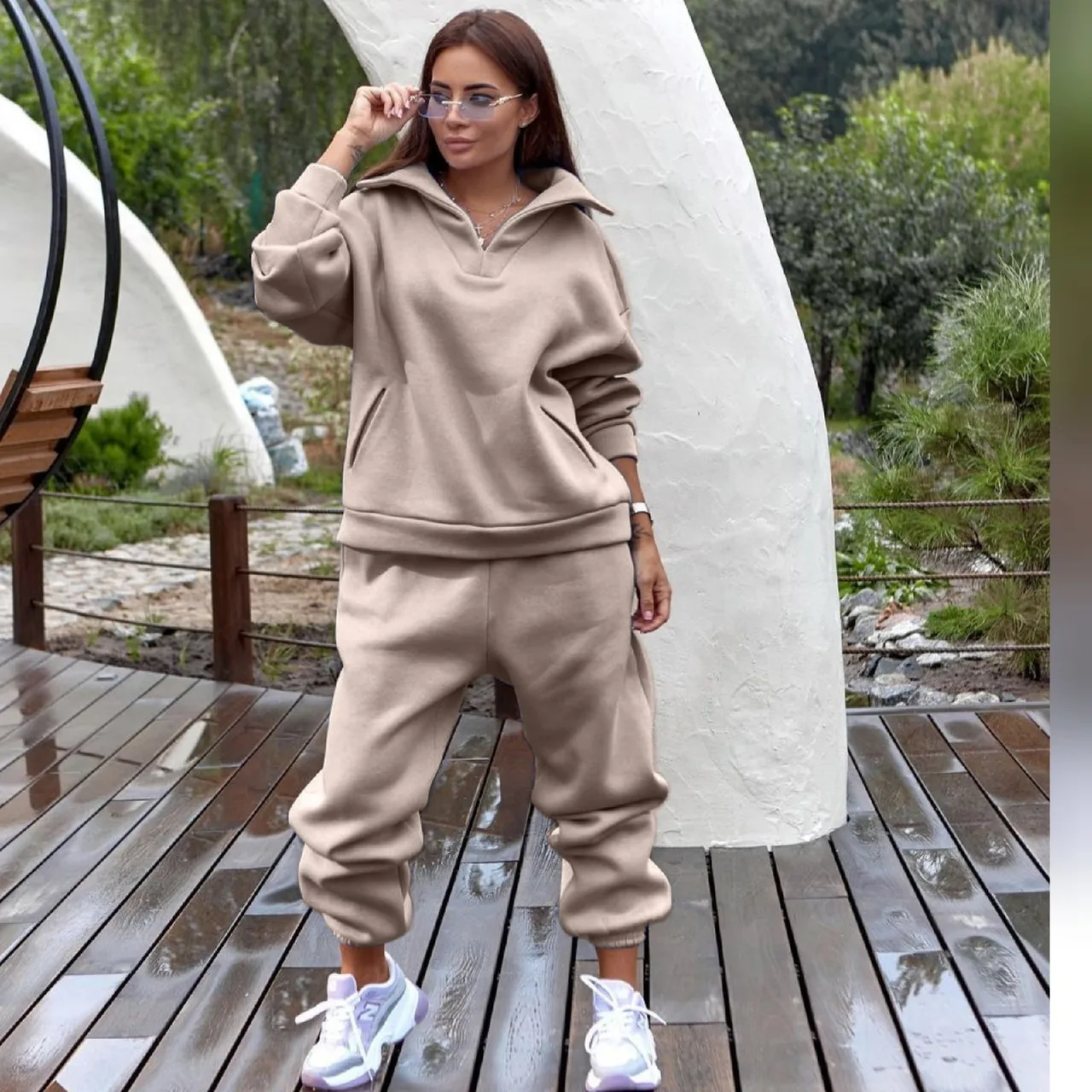 Fashion Winter Fleece Sweatshirt Women Hoodie Tracksuit Female Two Piece Sets 2024 Casual Streetwear  Long Pants Sports Suit