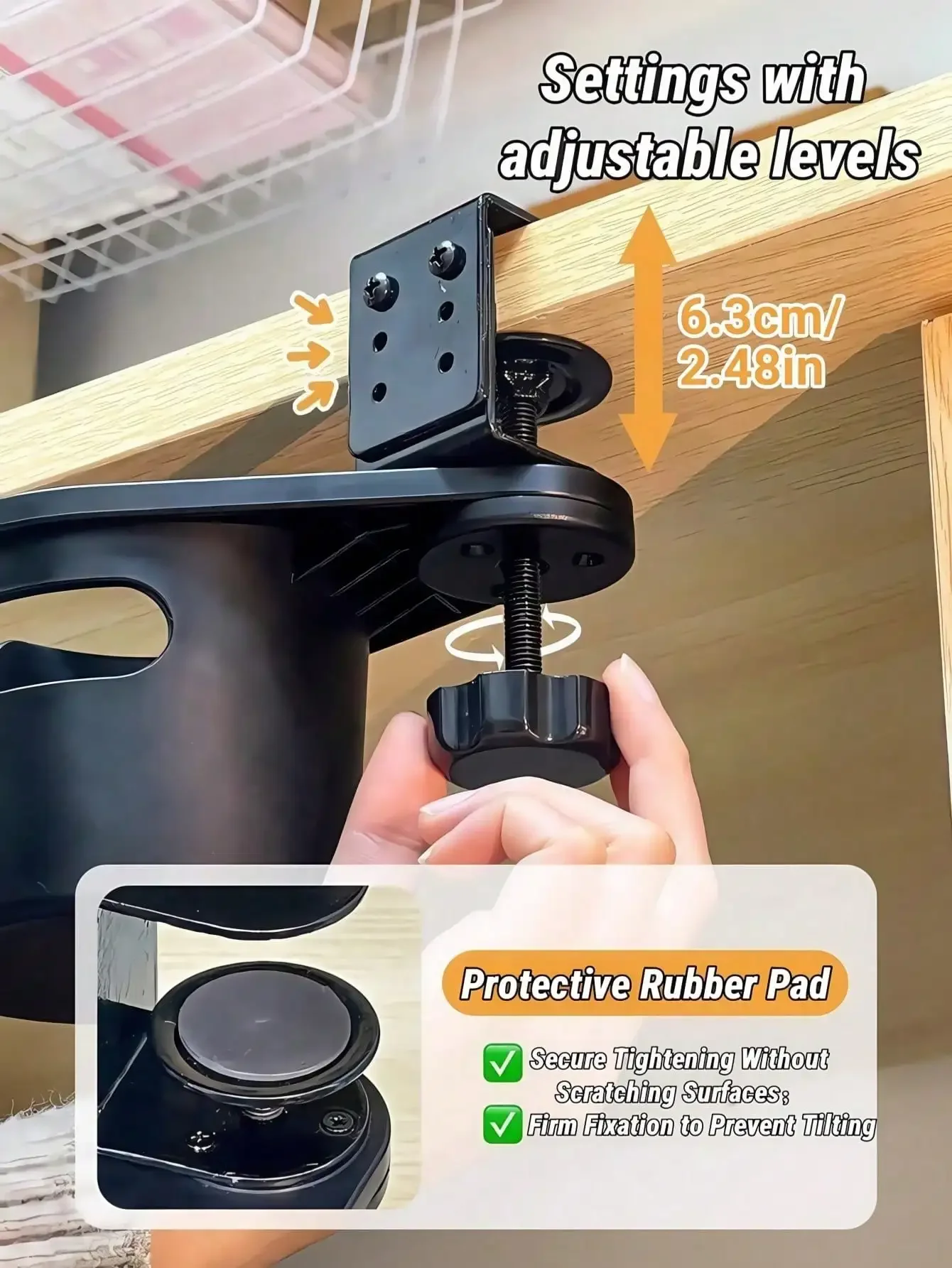 No-Drill Foldable/Rotatable Cup Holder Organizer | Adjustable Metal Bedside Shelf + Space-Saving Design | Hanging Cup/Coffee/Tea Storage Rack (Table/Wall 2-In-1 + Home/Dorm/Office/Car Space-Saver Essential)