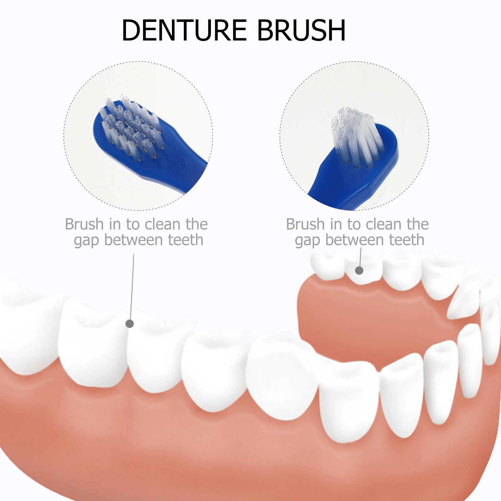 

2Pcs Denture Brush Double Sided for False Teeth Cleaning Non Handle Strong Bristles Stain Removal Gentle