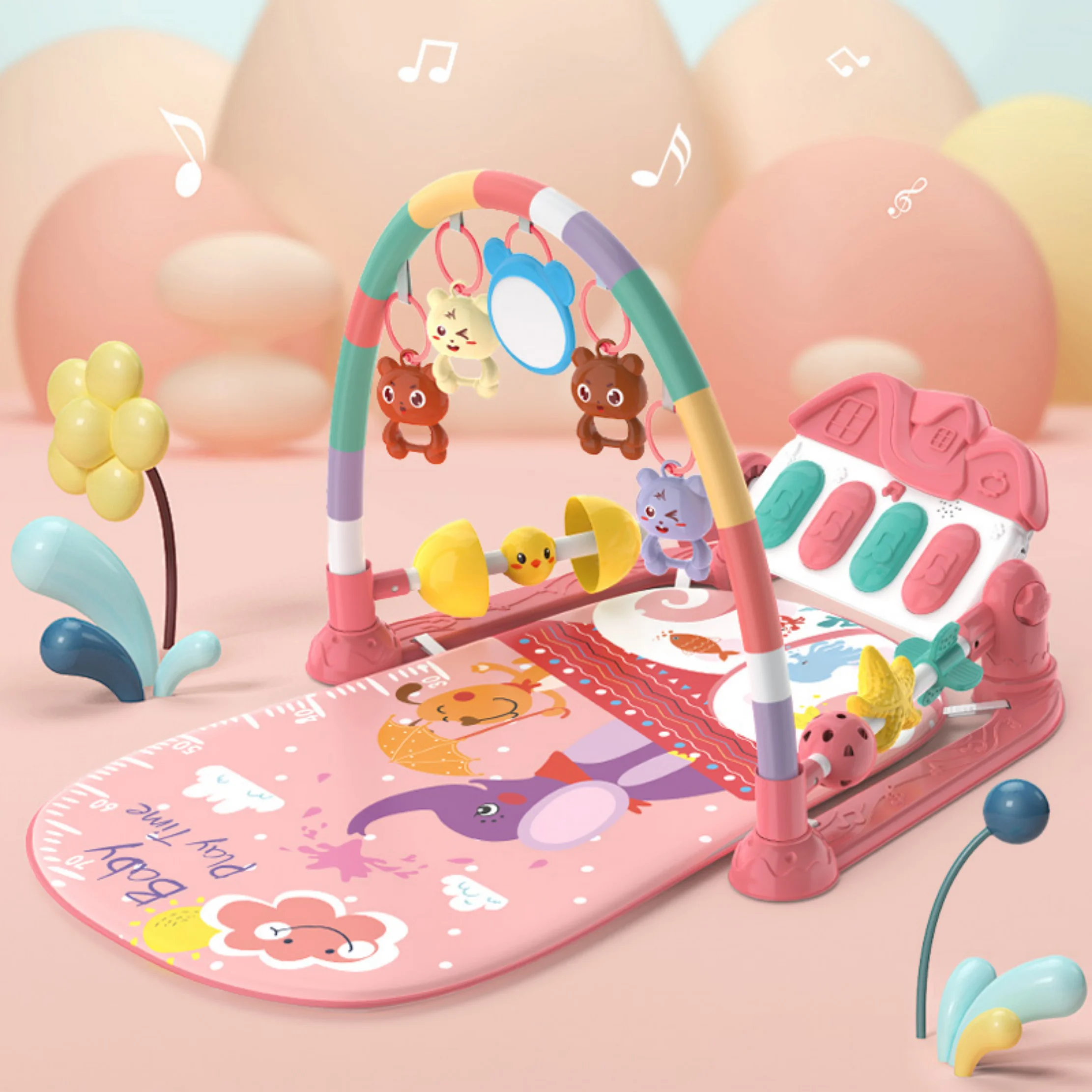 Release Mom's Hands Infant Toy Baby Pedal Piano Fitness Stand Multi-Functional 0-1 Year Old Baby Rattle Toy [Fence with Room]