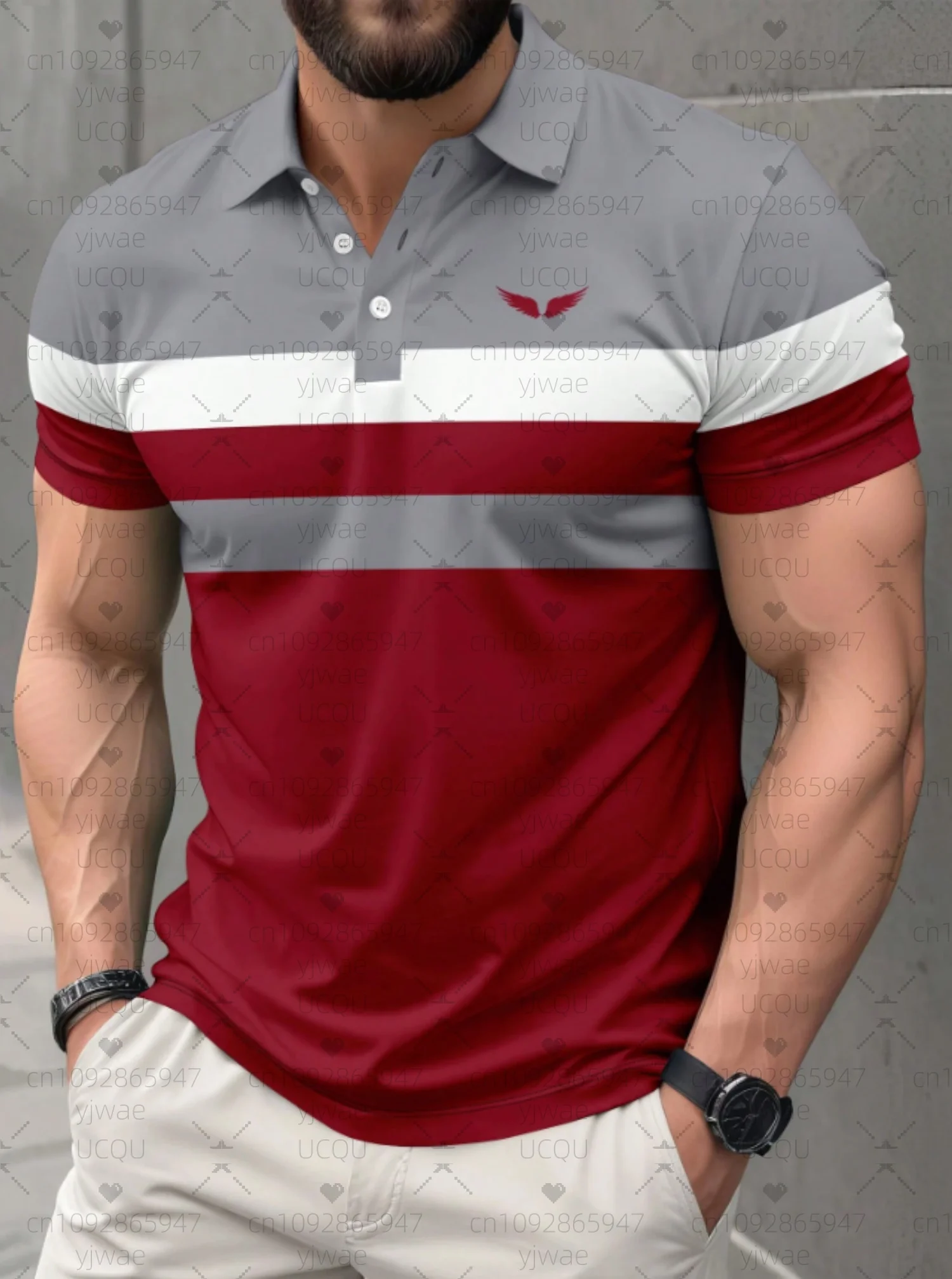

New In Plus Size Mens Golf Polo T Shirt Christmas Simple stripe wing Print Short Sleeve business Polo Shirt Daily Men's Clothing