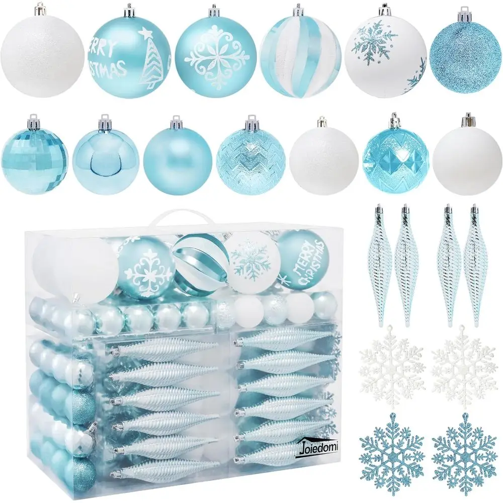 

133-Piece Blue & White Shatterproof Christmas Ornaments Set for Tree, Wreaths, Garlands, Indoor/Outdoor Holiday Decor