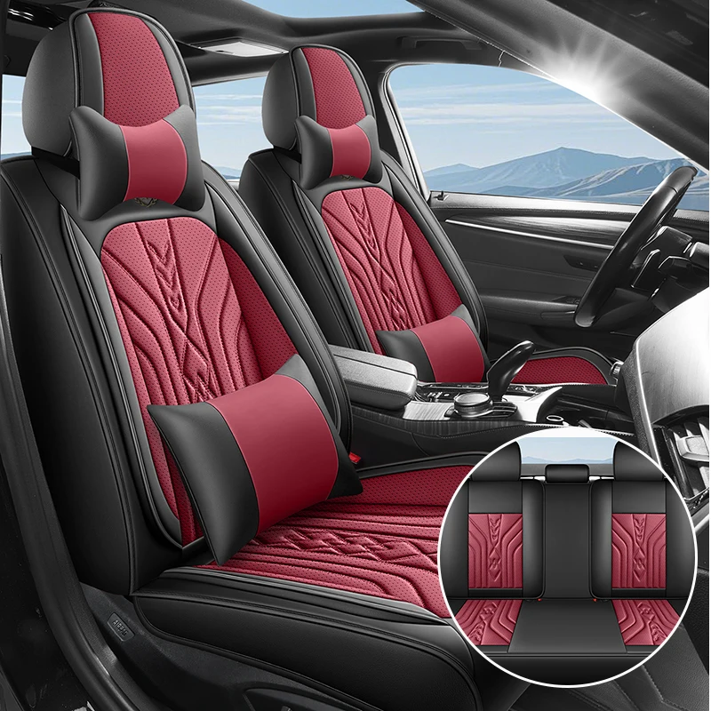 (Luxury Edition) Five-Seater Car with 2 Comfortable Headrests and 2 Soft Lumbar Supports, Luxurious Nappa Leather Full-Cover Car Seat Covers, Universal Fit, Comfortable, Breathable, and Wear-Resistant, Suitable for All Seasons, Three-Dimensional Design That Fits the Seats, Simple and Luxurious Style, Five-Seater Color Options Available, Suitable for Sedans, Suvs, Pickup Trucks, and Other Various Vehicle Types