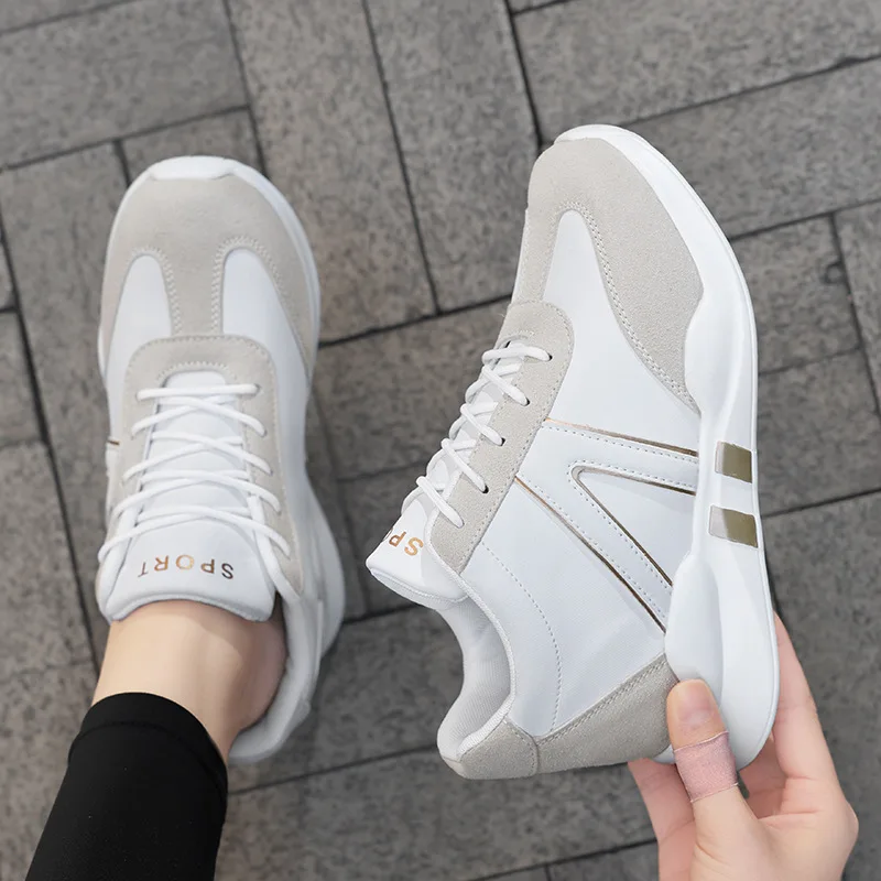 

2026 Women's Spring High Heels White Sports And Leisure Shoes Comfortable Breathable Versatile Running Shoes