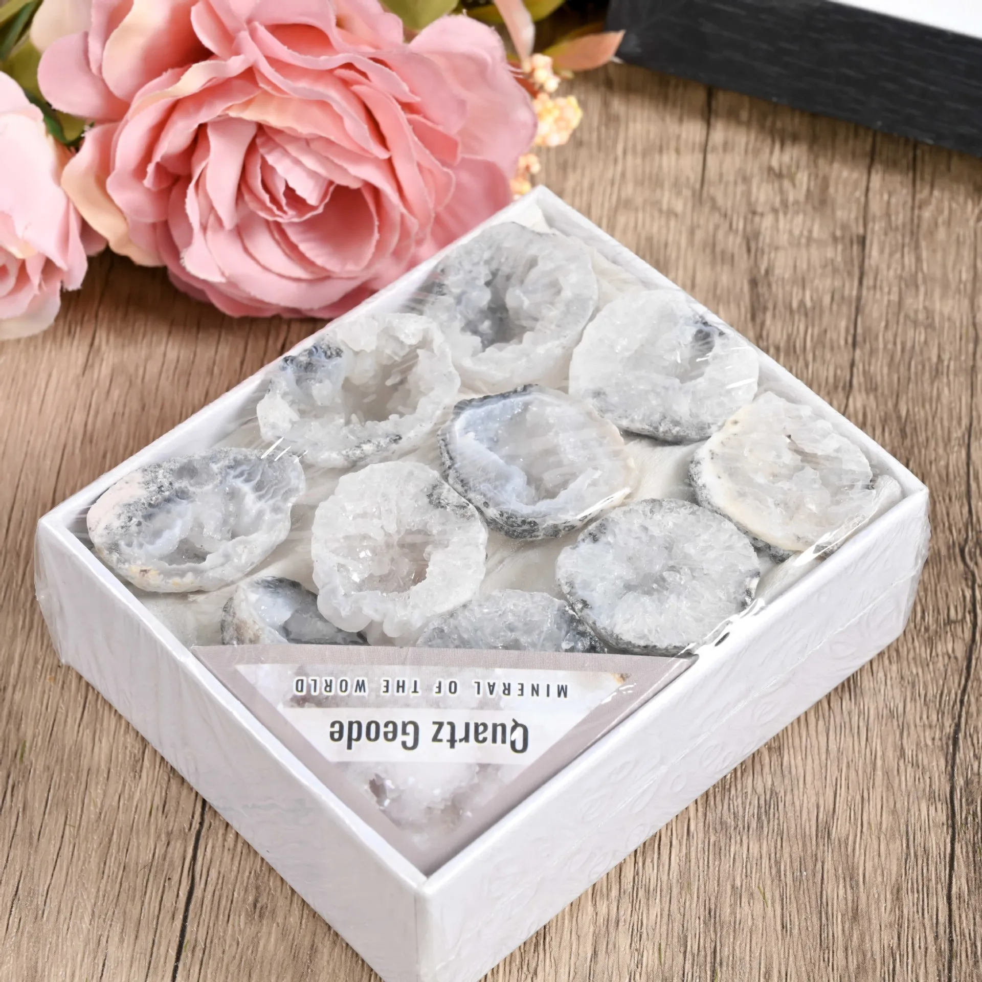 Natural Crystal Rough Stone Prophecy Stone Mine Label Gift Box Amethyst Cluster Agate Hole Ornament