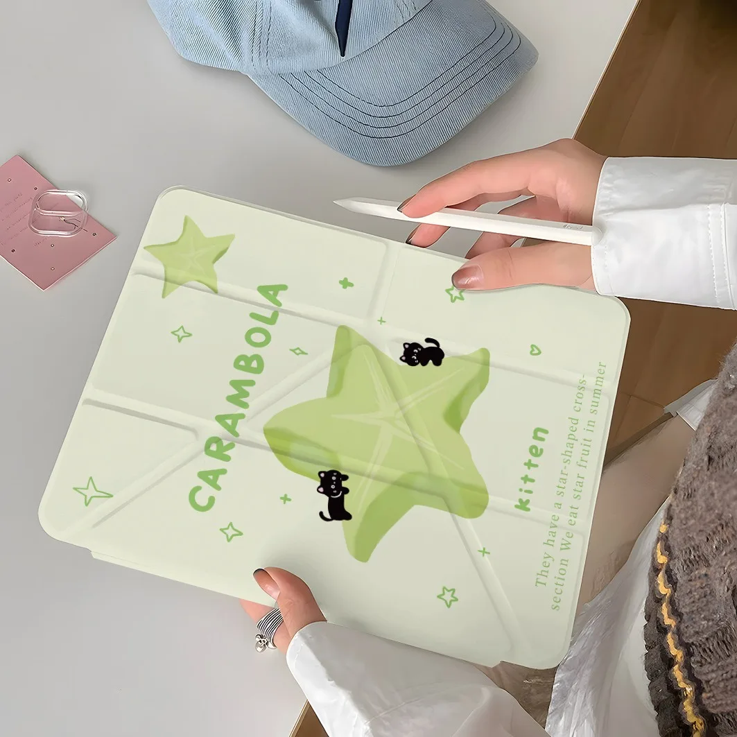 Carambola Cat Pen Slot Tablet Case For Mini7 6 iPad Pro2024 2022 2021 2020 2019 2018 2017 11 10 9 8 7 6 5 Air7 6 5 4 3 2 1 Cover
