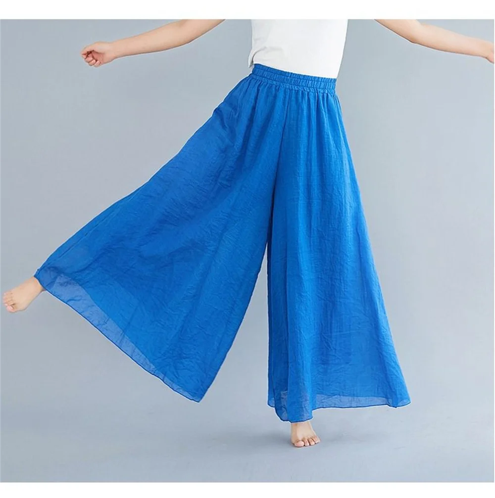 Effen Kleur Literaire Katoenen Hennep Wijde Pijpen Broek Dames Witte Broek Lente En Zomer Slanke Losse Casual Hoge Taille Vintage Rok