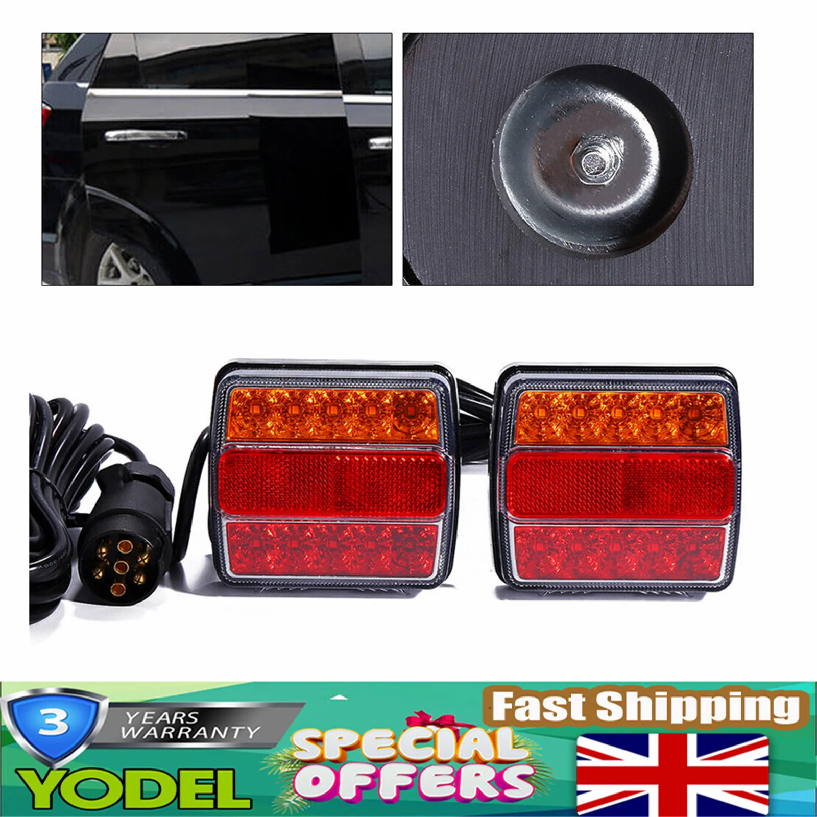 12V Magnetic LED Trailer Towing Lights Rear Tail Car 7.5M Cable Tail Board Lamps