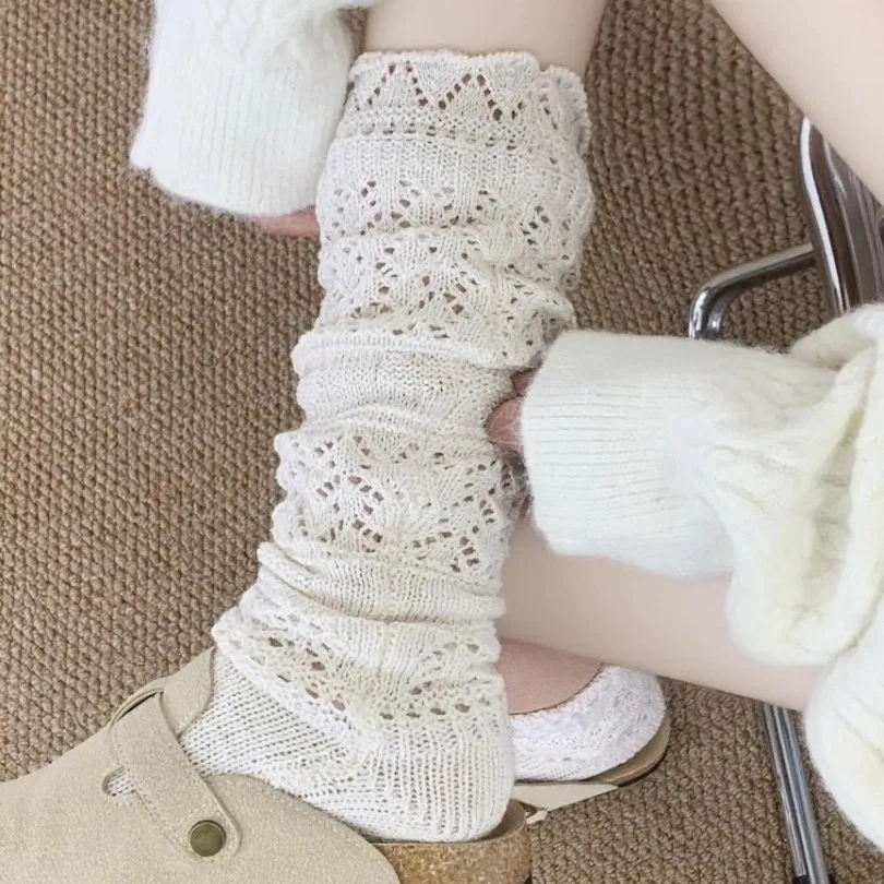 3 pary jesienno-zimowych bawełnianych dzianinowych skarpet do połowy łydki, ażurowe, modne, wygodne skarpety zakrywające nogi dla kobiet i dziewcząt, do noszenia w domu, długie pończochy