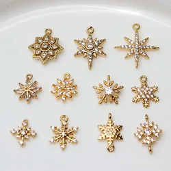 6pcs Micro-inlaid Ornaments Copper Snow Six Star Earrings Pendant Necklace Materials Diy Charms For Jewelry