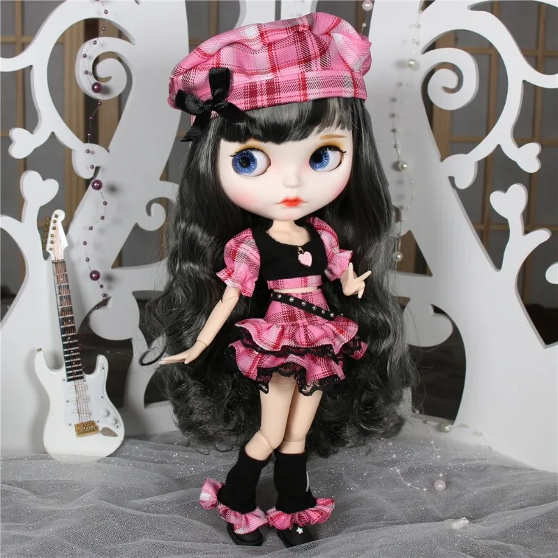 vestiti per bambole blythe ICY DBS Vestiti per bambole Blyth vestito rosa Berretti Gonna scozzese vestito anime abiti fantastici ragazza cosplay