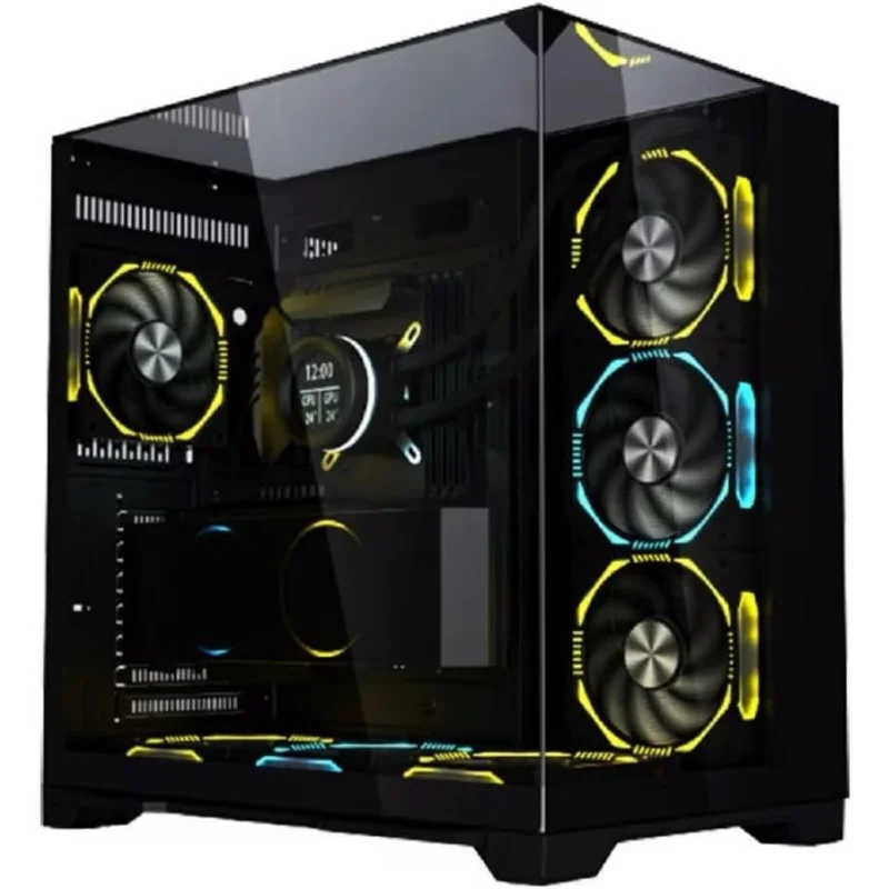 GAMING O11 Vision Caja compacta para PC ATX Mid Tower de acero inoxidable negro con soporte trasero de contacto - O11VPX Caja negra para PC