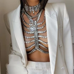 Stonefans Trendy Zircon Hollow Bras Chain Necklace Jewelry Luxury Accessories Bikinis Rhinestone Harness Chest Chain Multi Layer