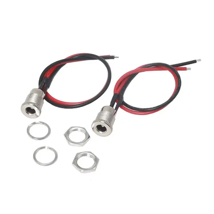 【2PCS】DC099 5.5mm x 2.1mm DC Power Socket Threaded Female Connector Adapter With 20AWG Cable Wires 10/15/20cm