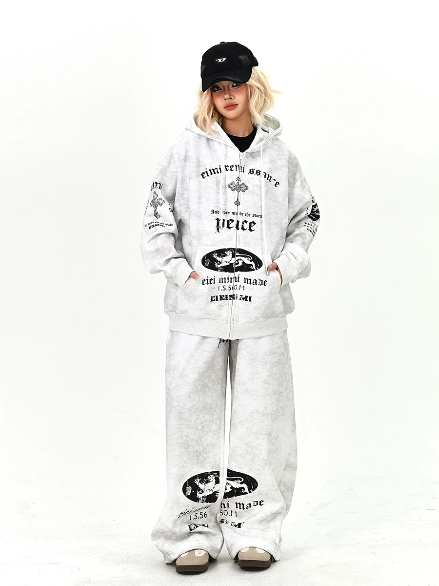 

Gothic Style Tie Dye Casual Set Women's Spring 2026 New American High Street Jacket Pants Two Piece Set Comfortable Fashion