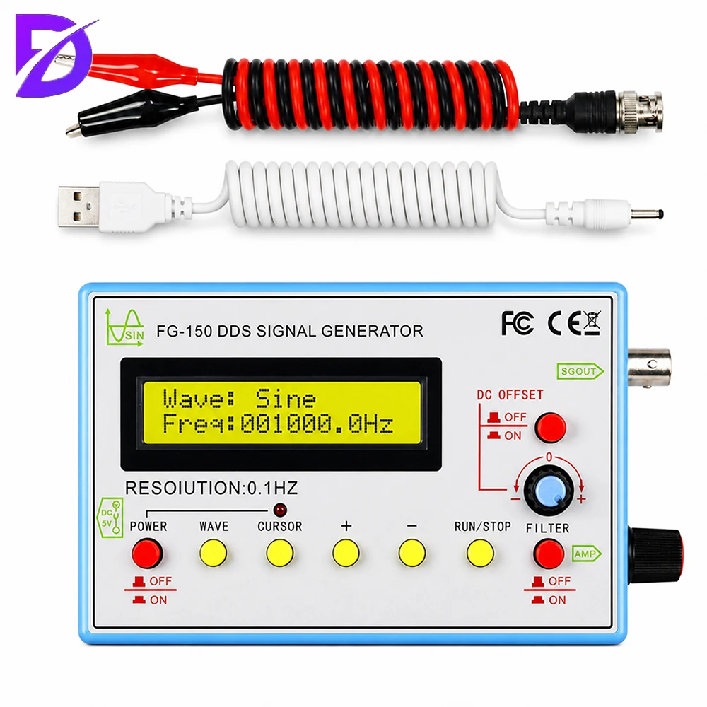FG-150 DDS High-precision Frequency Signal Generator Frequency Tester 0.1Hz-500kHz for Oscilloscope Professional Audio Testing