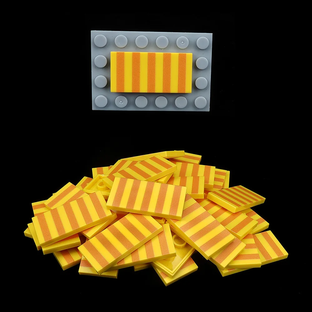 MOC 10 PCS 87079 Material Orange Texture 2x4 Printed Boards Building Blocks Figures Compatible Stripe Accessories Toys Children