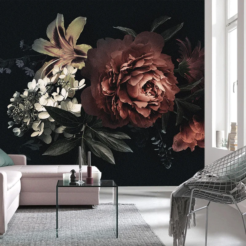 21+ Nature Bouquet Botanical Floral Red Rose Drawing Photo Peel n Stick Wallpaper for Bedroom Wall Art Papers Home Decor Murals