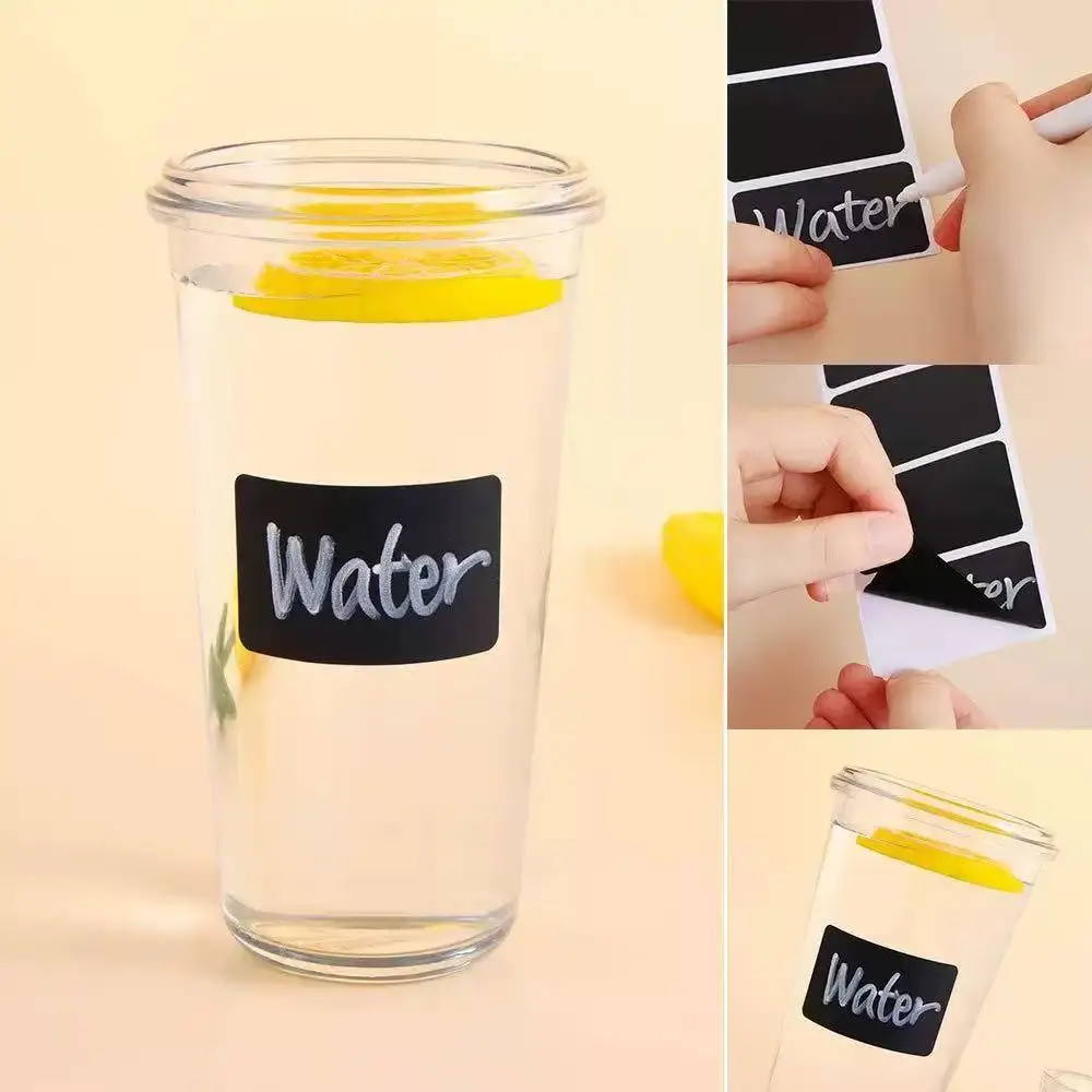 Black Waterproof Reusable Label Stickers With White Chalk For Mason Jars, Craft Room, Storage Spaces, Glass Bottles,Organization