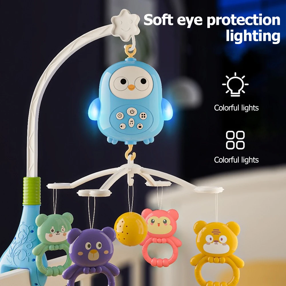 سرير أطفال متنقل مع جهاز عرض، ضوء ليلي، جهاز تحكم عن بعد، دوران تلقائي، موسيقى وتهويدات لحديثي الولادة، نوم مهدئ للرضع