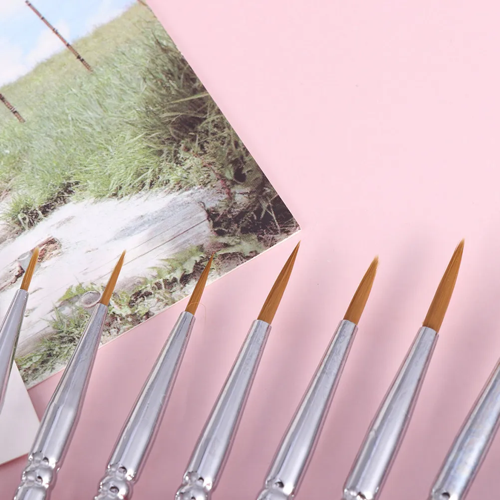 7Pcs Detail Paint Brush Set Wolf Hair Tip Fine Detailing Brushes for Acrylic Watercolor Gouache Oil Painting Beginners