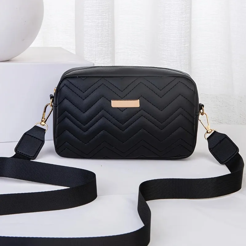 Chic Quilted Ripple Pattern Crossbody Bags for Women, Classic Small Shoulder Purse Faux Leather Mini Messenger Bag for Daily Use