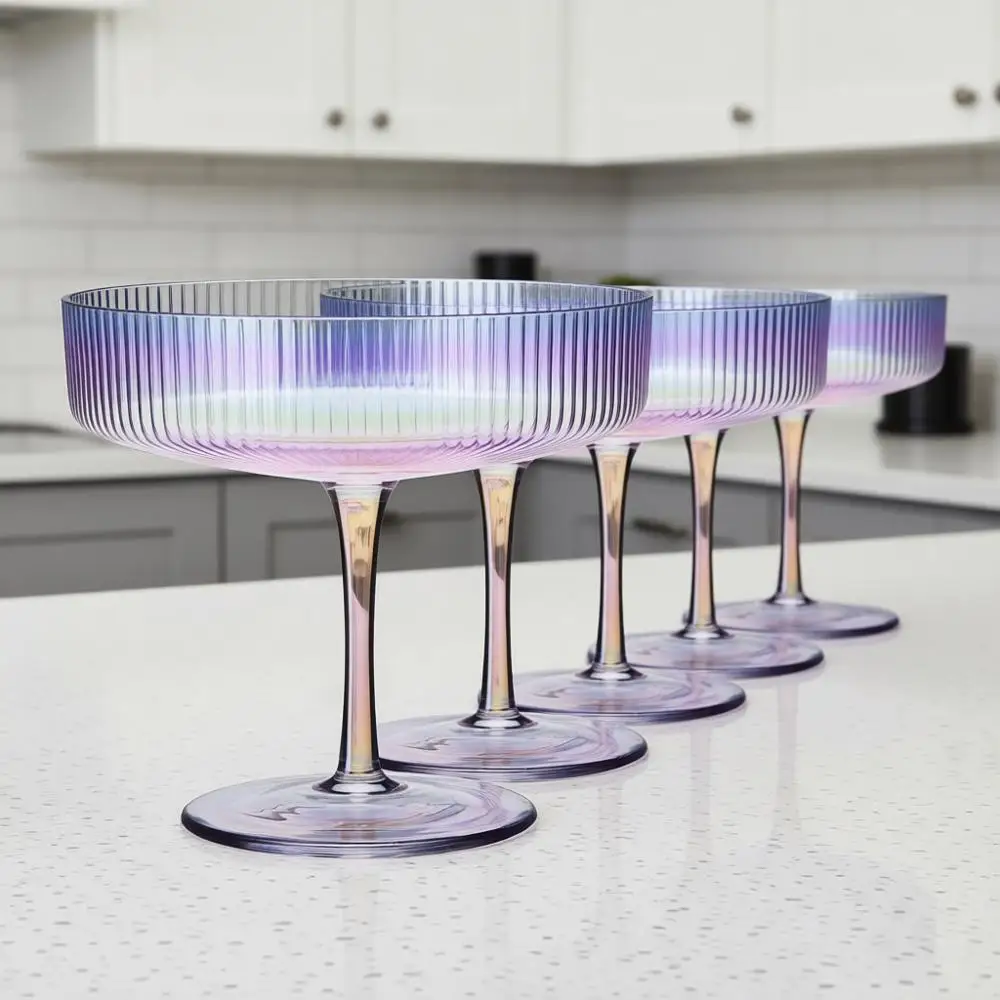 

Набор из 6 бокалов для шампанского, винтажные, с ребристой поверхностью, для коктейлей, мартини, виски, десертов, 200 мл