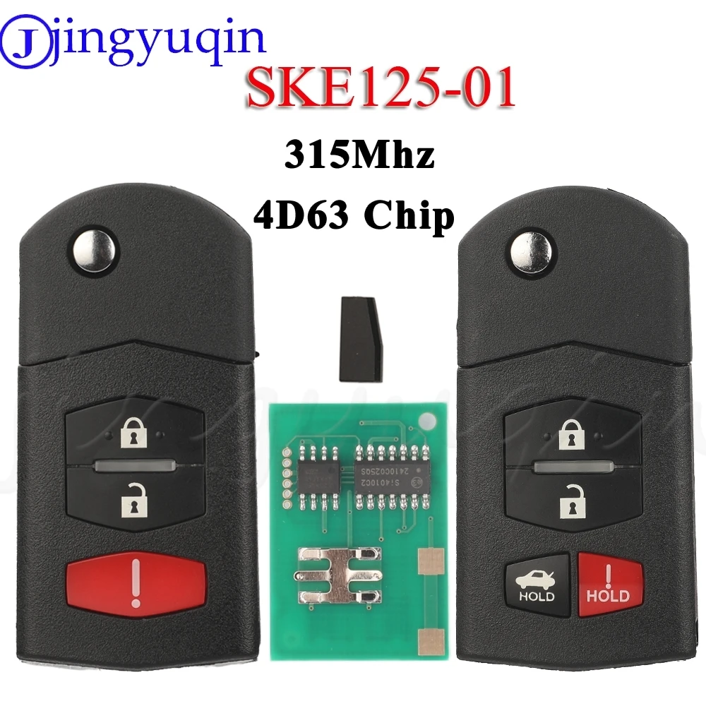 Jingyuqin 3/4 Buttons SKE125-01 Flip Remote Car Key 315MHz 4D63 For Mazda 3 5 6 CX-7 CX-9 MX-5 Miata Auto Fob Contol BGBX1T478