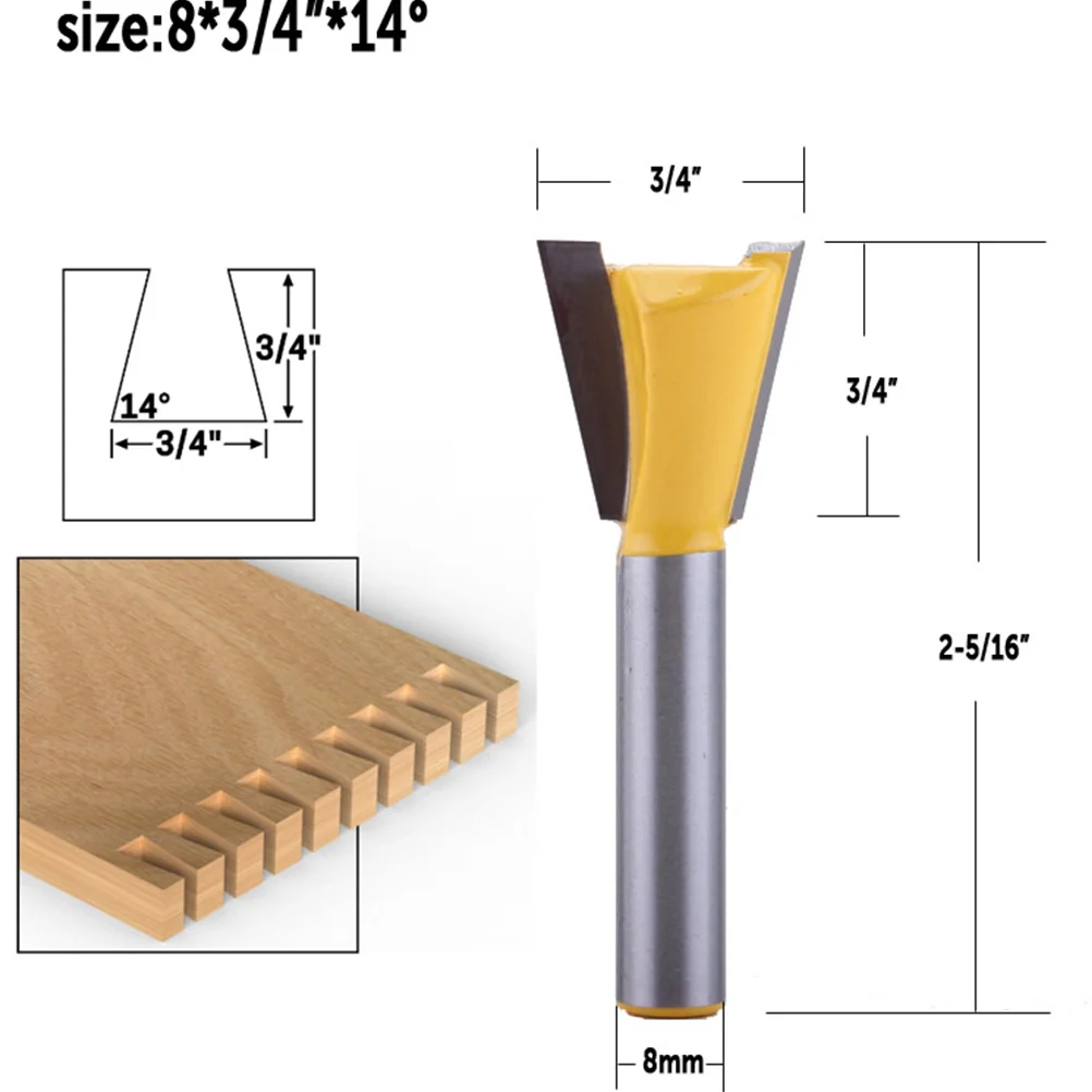 6pcs 8Mm Dovetail Cutter Hard Wear-Resistant Smooth Cutting No Burr Chisel Edge For Solid Wood Gluing Planing Density Board Wood