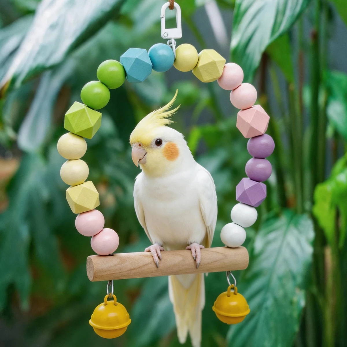Barra de columpio para loros, juguete con campana y anillo colgante, juguete para pájaros con forma de palo para entretenimiento y relajación, accesorios colgantes para jaulas de pájaros