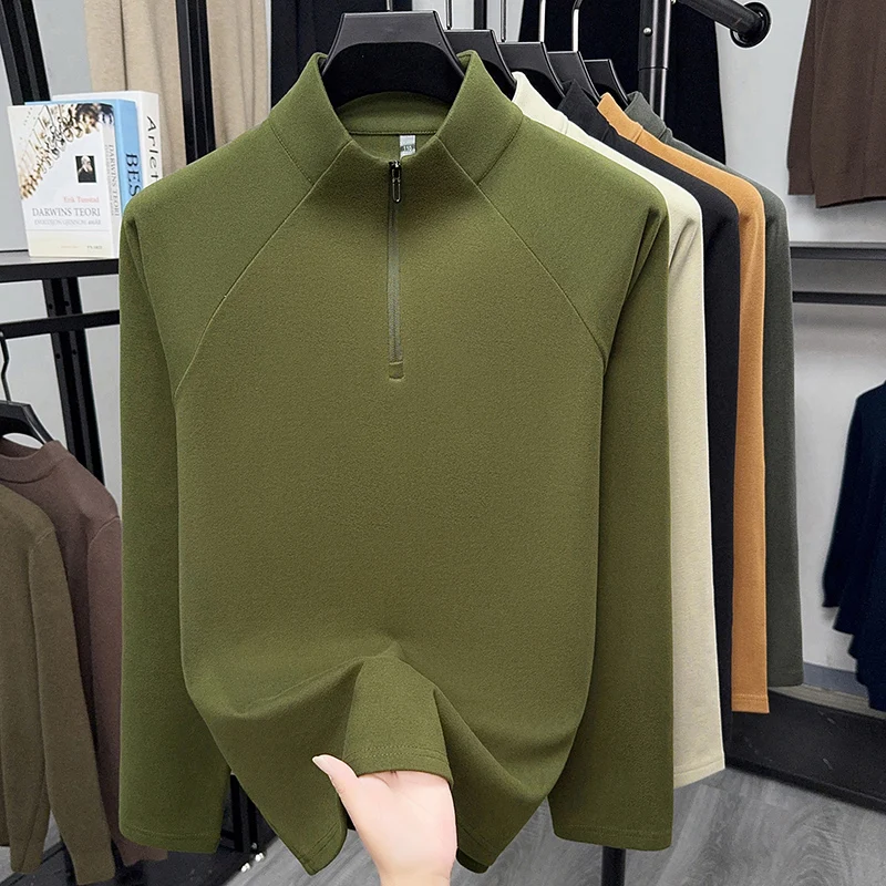 Herren T-Shirt mit halbem Reißverschluss, Stehkragen, langen Ärmeln, einfarbig, Raglanärmel, weiche Thermobasis, lässige Alltagsoberteile – Detail 9