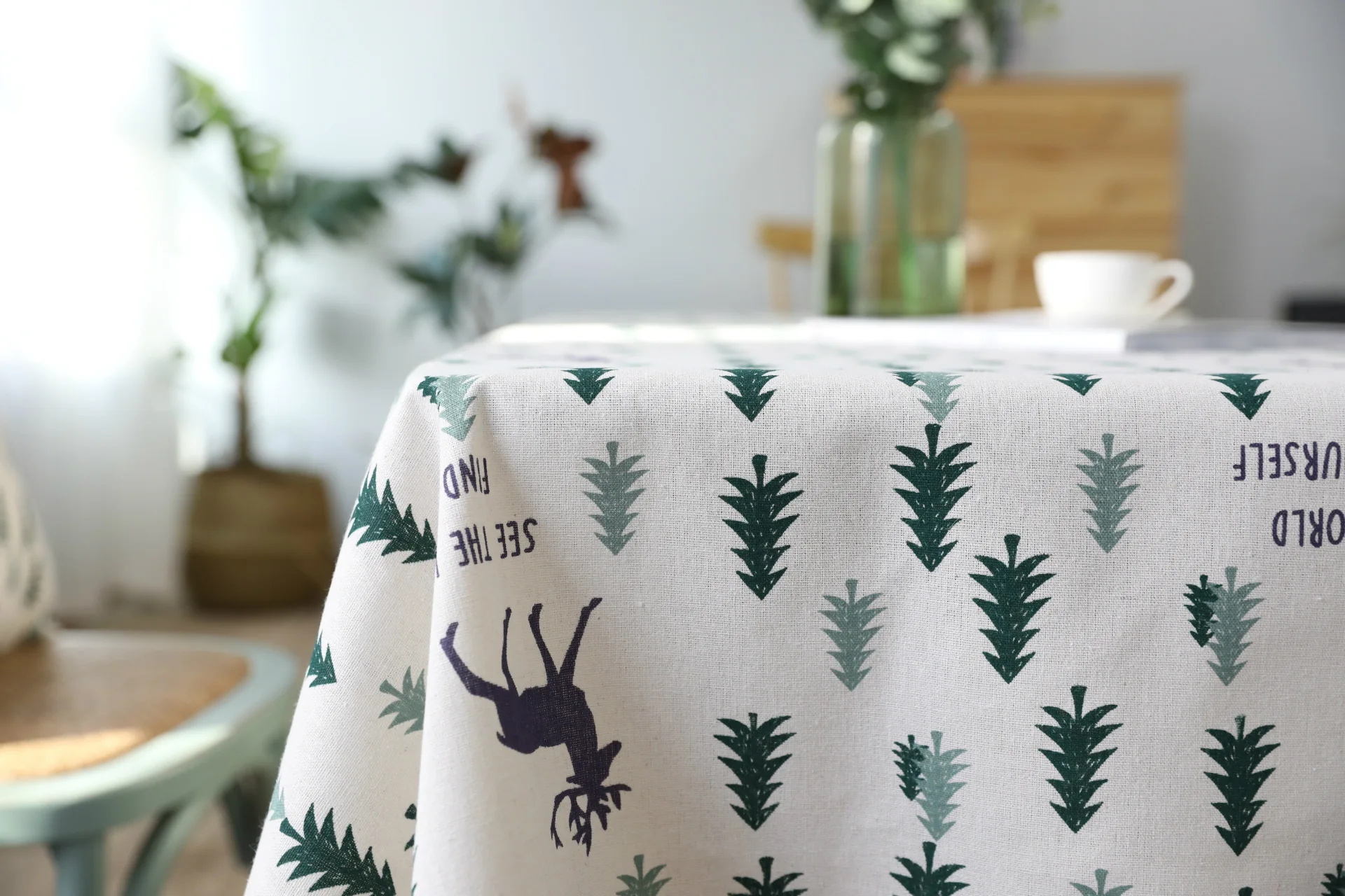 Christmas Tablecloth Christmas Tree and Deer Linen and Cotton Fresh Table Cloth New Korean Style Toalha De Mesa