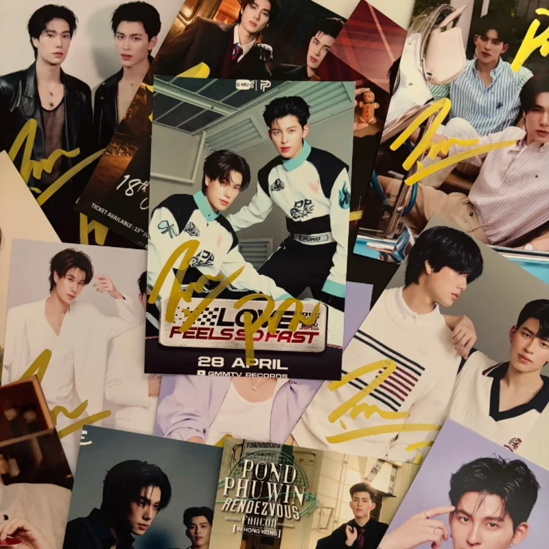 Pondphuwin Pond Naravit Phuwin Chen Puming Photo Thai TV Peach and Me Me and Thee Drama Stills Handwritten Signature Picture