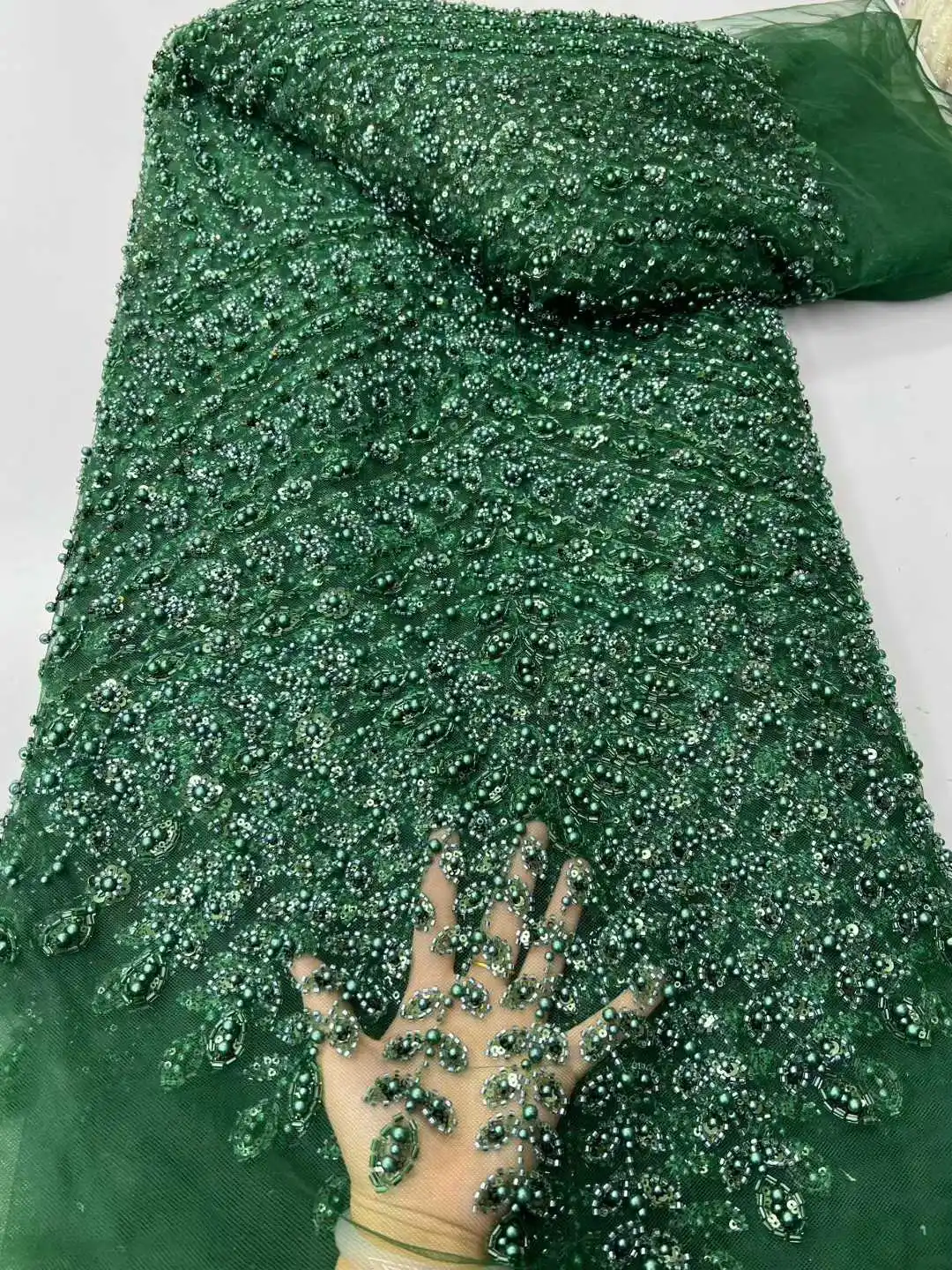 African Tulle Elegant Bead Fabric for Wedding Dresses, Nigerian Beads, Sequins Lace Fabric, French Fashion, Hot Sale, 2026