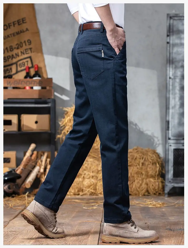 Herbst-Winter Herren Einfarbige Lässige Baumwollhose Dehnbare Anzughose Formelle Business-Baggy-Hose Klassische Schwarze Marineblaue Hose – Detail 15