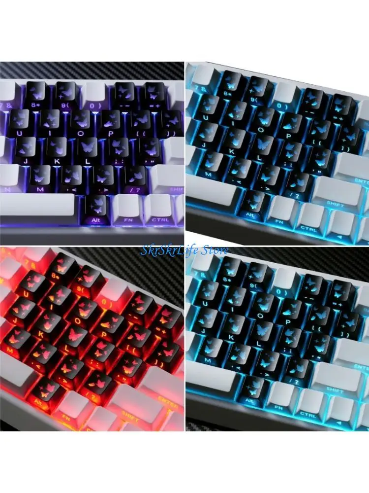 

E65E Material Transparents Keycaps with Butterfly Love Pattern 21Key Set Original Height for Long Use in Low Light