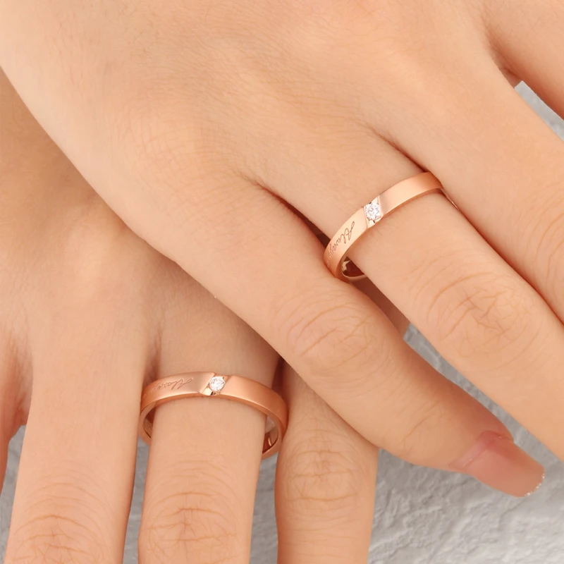 18K 14K 9K PT950 Real Gold Engagement Ring Sets for Couple, Rose Gold Diamond Wedding Bands His Hers, Customizable Engraved