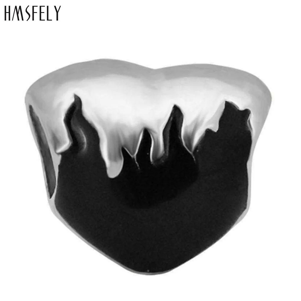 

HMSFELY Black Heart Design Beads For Charm Women Bracelet Jewelry Making Accessories Bead 316l Stainless Steel Beads